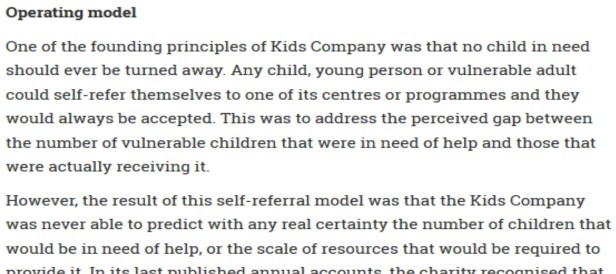 Extract on Kids Company's operating model